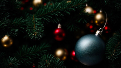 Fototapeta na wymiar close-up christmas tree with christmas baubles
