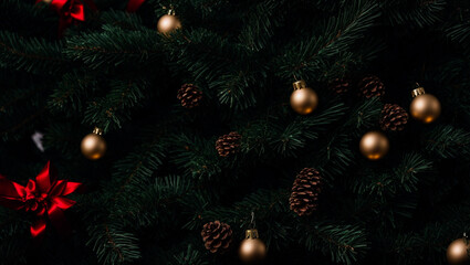 Obraz na płótnie Canvas close-up christmas tree with christmas baubles