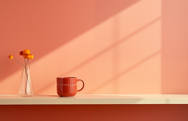 sleek kitchen design with vibrant coffee cup