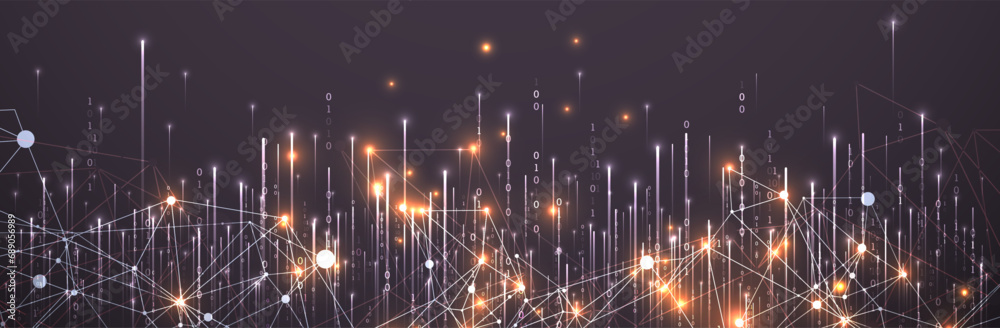 Wall mural technology background. big data concept. binary computer code. hand drawn vector illustration.
