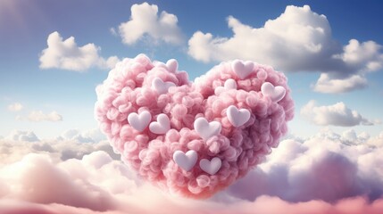 Affectionate heart around the Clouds on Valentine's Day. 3d render. Generative AI
