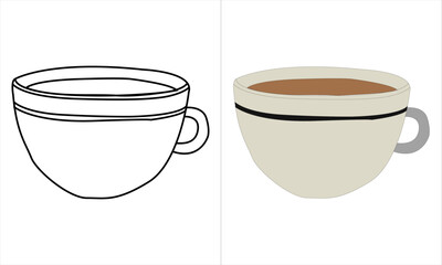 Realistic coffee cup set with different color hot drink. Black coffee, Hot Tomato Vegetable Soup Bowl Plate and Spoon Portion Minimal Flat Line Outline Colorful and Stroke Icon Pictogram