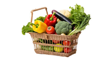 Basket of vegetables from the garden Isolated on transparent background, PNG file.