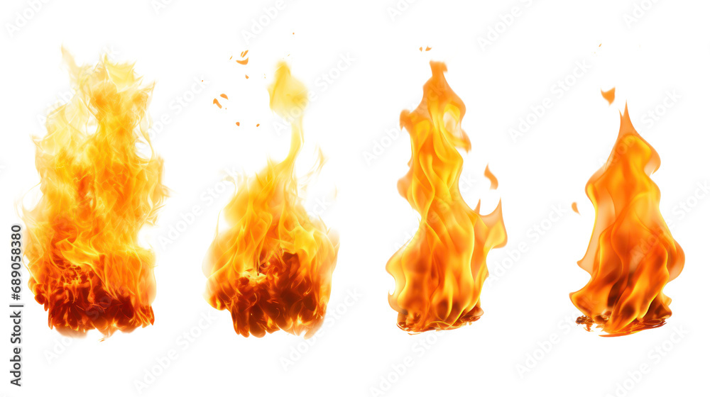 Poster realistic flames in various shapes hot torch isolated on transparent background. png file.