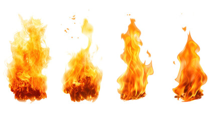 Realistic flames in various shapes Hot torch isolated on transparent background. PNG file.