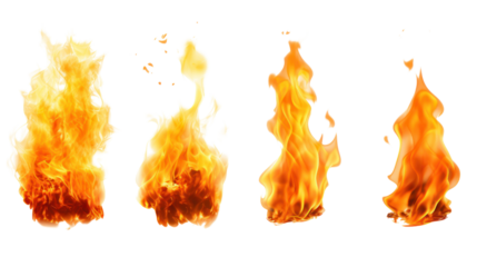 Realistic flames in various shapes Hot torch isolated on transparent background. PNG file.