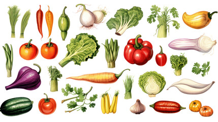 Illustration of vegetables Isolated vegetable elements Isolated on a clear background, PNG file.