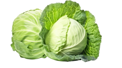 Green cabbage isolated on transparent background. PNG file.