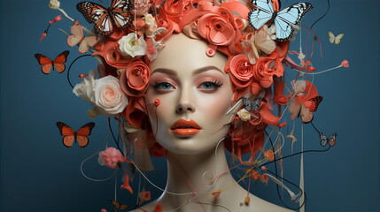 Beautiful woman in mask with flowers on head. Healthy skin concept. AI generated