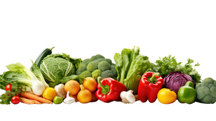 Various fresh vegetables and fruits isolated on transparent background. PNG file. - obrazy, fototapety, plakaty