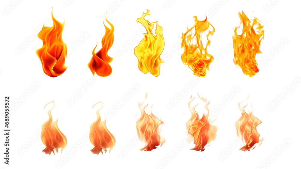 Aufkleber realistic flames in various shapes hot torch isolated on transparent background. png file.