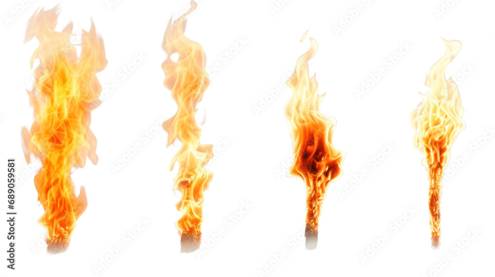 Poster Realistic flames in various shapes Hot torch isolated on transparent background. PNG file.