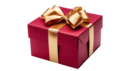 Fototapeta premium Gift box with luxury gold ribbon isolated on transparent background. PNG file.