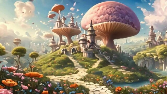 wonderland with big mushrooms, digital art