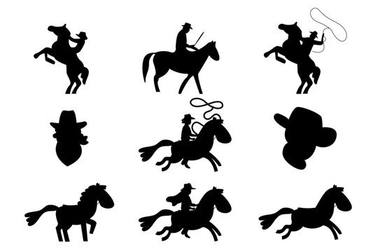 A set of silhouettes of a cowboy on a horse. Wild West