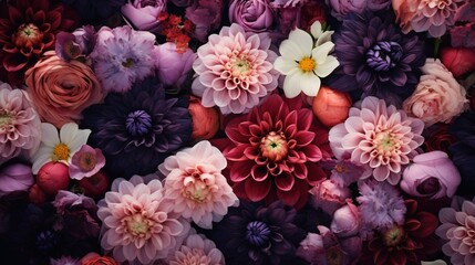 A close-up of delicate and realistic flowers in full bloom, creating a vibrant and elegant floral pattern