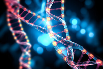 DNA. Study of gene structure of cell. DNA molecule structure. Genetic engineering of the future - obrazy, fototapety, plakaty
