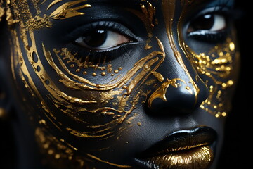 Portrait of african beautiful woman in yellow mask. Brazilian carnival concept. AI generated
