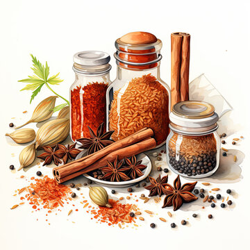 spices in jars watercolor still life clip art preview