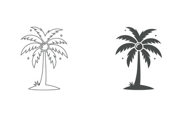 coconut tree black silhouettes with line art