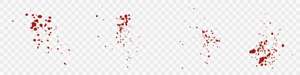  Red Bloodstain Splatter Set on Transparent Background. Blood Spatter. Drop Splat Collection. Messy Splash. Grunge Pattern. Paint Stain Texture. Abstract Design Element. Isolated Vector Illustration © Toxa2x2