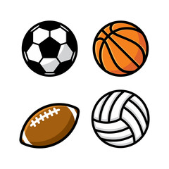Sport balls isolated on white backgrund. Sports equipment pack