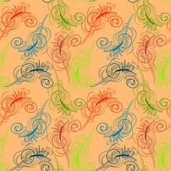 Seamless ornament artwork with hand drawn cute wave patterns