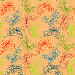 Fototapeta premium Seamless ornament artwork with hand drawn cute wave patterns