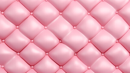 Seamless light pastel pink diamond tufted upholstery background texture. Abstract soft puffy quilted sofa cushions panoramic pattern for a girl's birthday, baby shower or nursery decor. 3D rendering