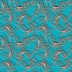 Seamless ornament artwork with hand drawn cute wave patterns