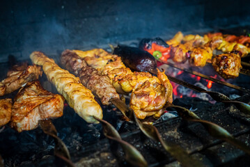  grilled barbeque with different kinds of meat