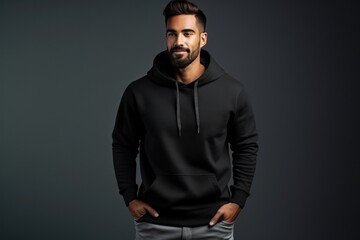 Obraz premium Black Male Hoodie Sweatshirt With Long Sleeves, Perfect For Design Mockups