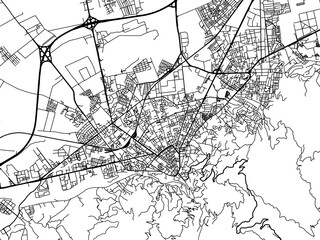 Vector road map of the city of Blida in Algeria with black roads on a white background.