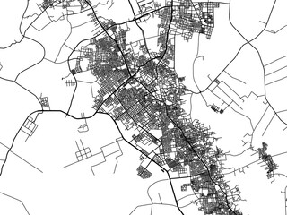 Vector road map of the city of El Oued in Algeria with black roads on a white background.