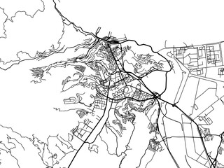 Vector road map of the city of Skikda in Algeria with black roads on a white background.
