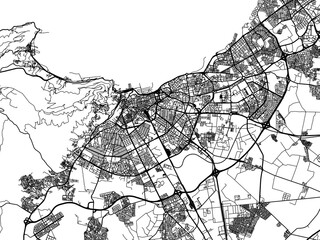 Obraz premium Vector road map of the city of Oran in Algeria with black roads on a white background.