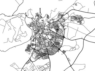 Vector road map of the city of Tiaret in Algeria with black roads on a white background.