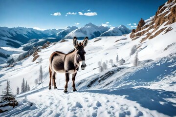 winter donkey in mountain