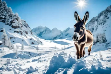 Gordijnen winter donkey in mountain © MUmar