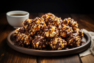 Obraz premium Display Of Chocolate Caramel Popcorn On Wooden Table