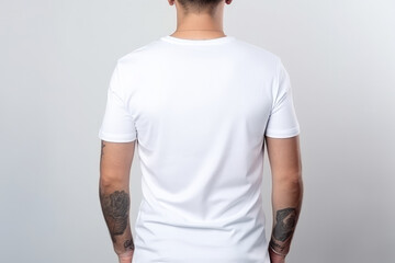 Man In White Tshirt On White Background, Back View, Mockup