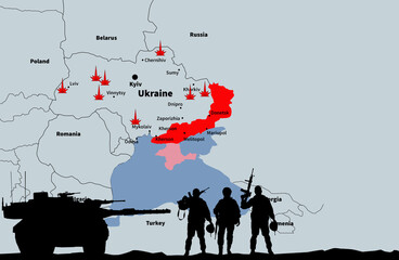 Fototapeta na wymiar Russia's war with Ukraine. Map of Ukraine. Template for news. 3d illustration