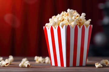 Striped Box Filled With Delicious Popcorn Kernels. Сoncept Popcorn Recipes, Movie Night Snacks, Diy Popcorn Seasoning, Gourmet Popcorn Flavors, Popcorn Party Ideas