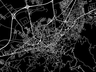 Vector road map of the city of Blida in Algeria with white roads on a black background.
