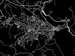 Vector road map of the city of Medea in Algeria with white roads on a black background. - obrazy, fototapety, plakaty