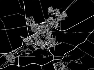 Vector road map of the city of Relizane in Algeria with white roads on a black background. - obrazy, fototapety, plakaty