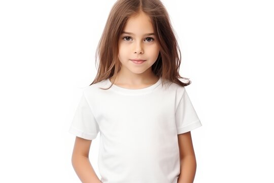 The Little Girl In White Tshirt On White Background, Mock Up