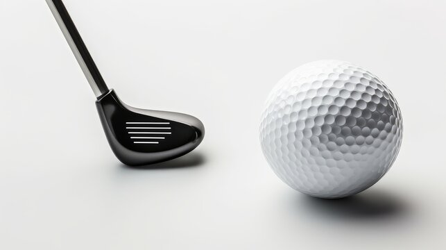 Close-up golf ball on tee with golf drivers at golf course. Isolated white background