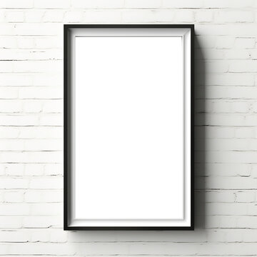 Blank picture frame on white brick wall background