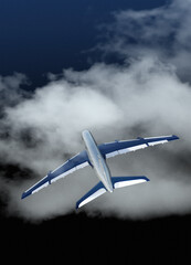 Commercial plane flying in clouds